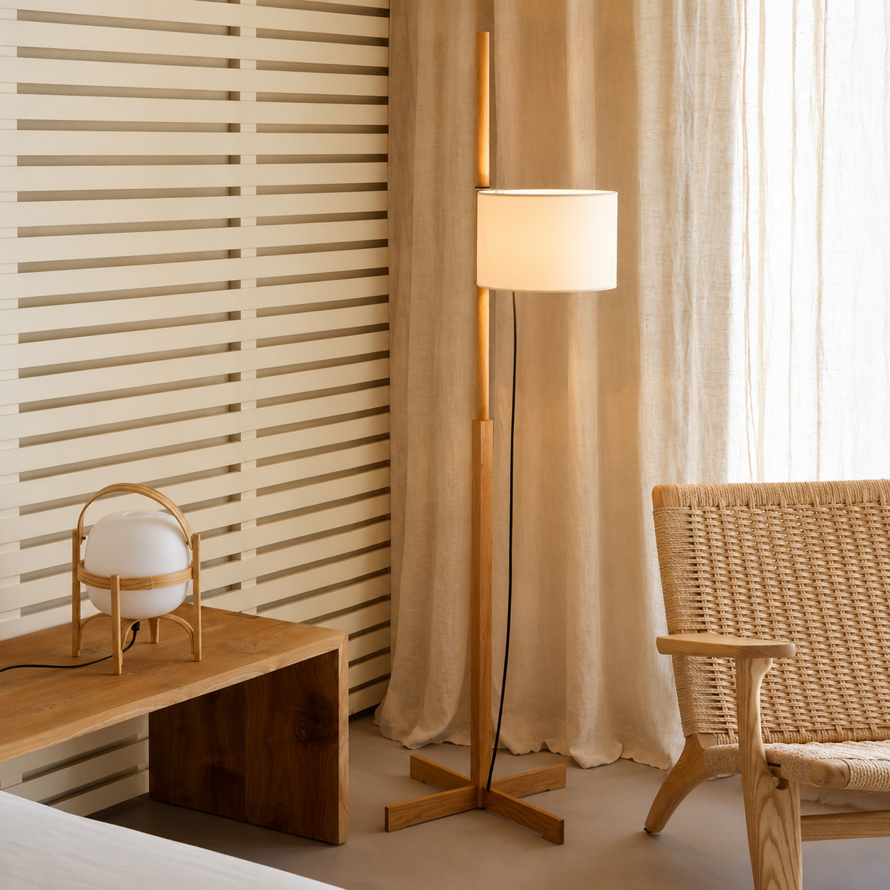 Adjustable Vintage Wood Floor Lamp