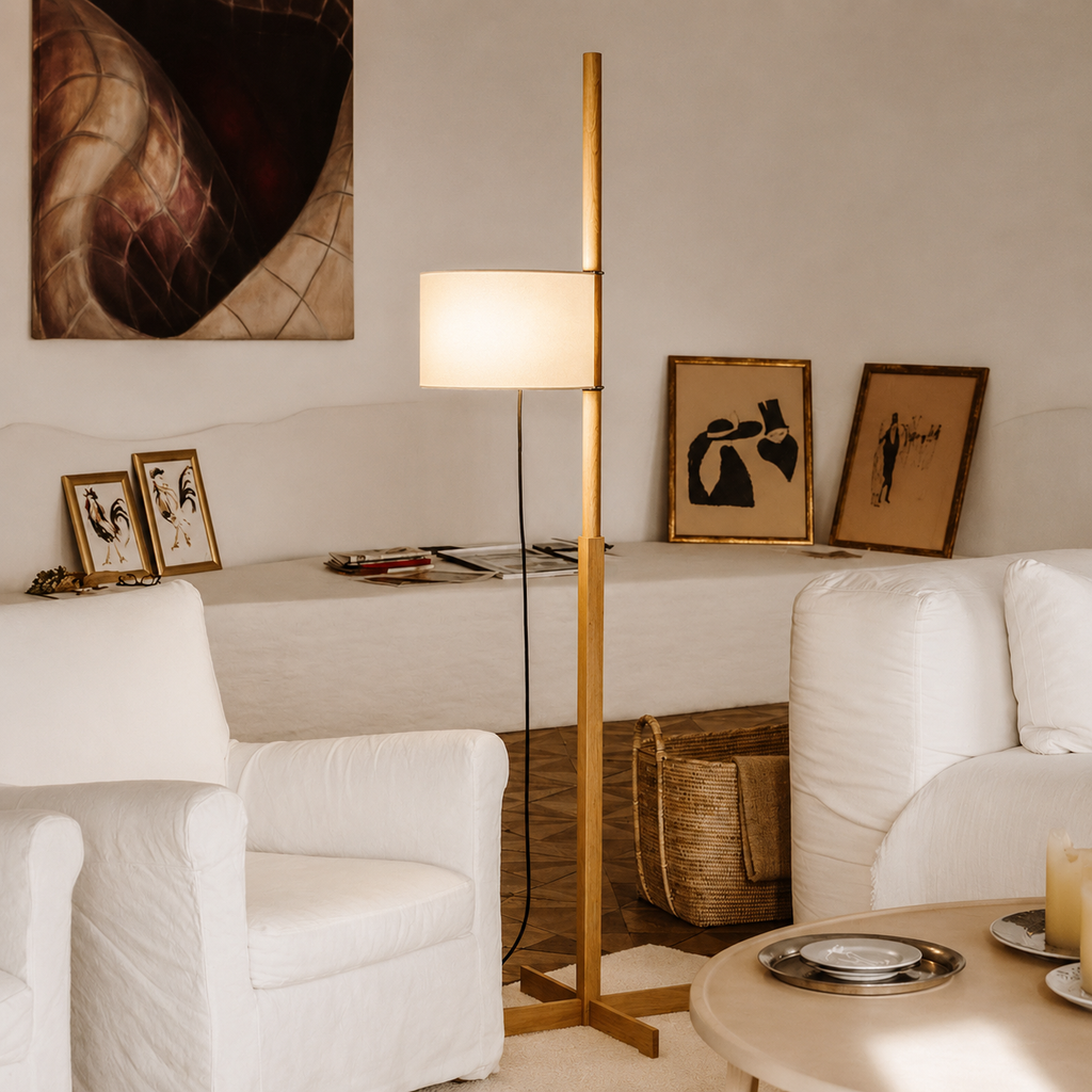 Adjustable Vintage Wood Floor Lamp