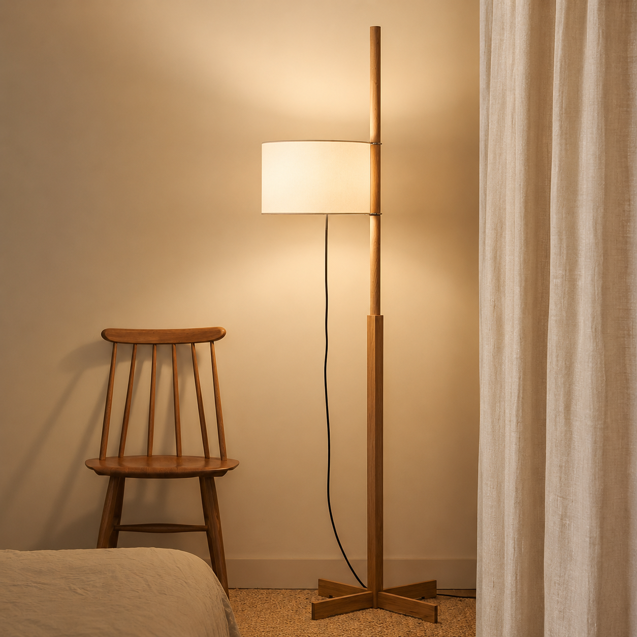 Adjustable Vintage Wood Floor Lamp
